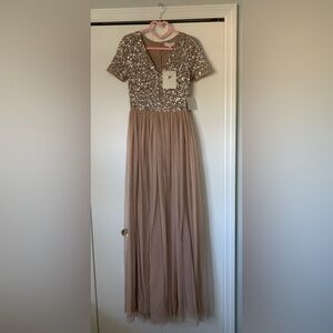 Gorgeous ASOS Maya Deluxe Beige Sequin & Tulle Gown Size 2 NWT